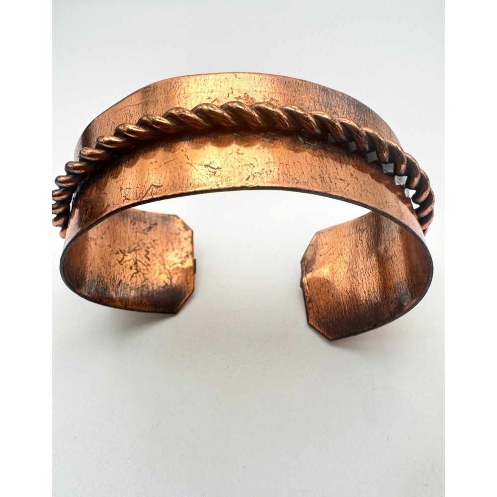 Vintage Copper Cuff Wide Bracelet Twisted Rope Wire Accent Boho